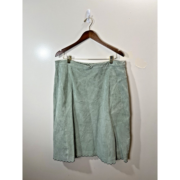 Terry Lewis Women’s Suede Scallop Midi Skirt Size 2X 18 Mint Green Coquette NWTS - Picture 1 of 8